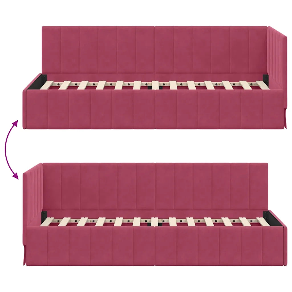 Letto singolo | Letto per adulti | Cornice del letto ad angolo Rosso Vino 80 cm x 200 cm Velluto