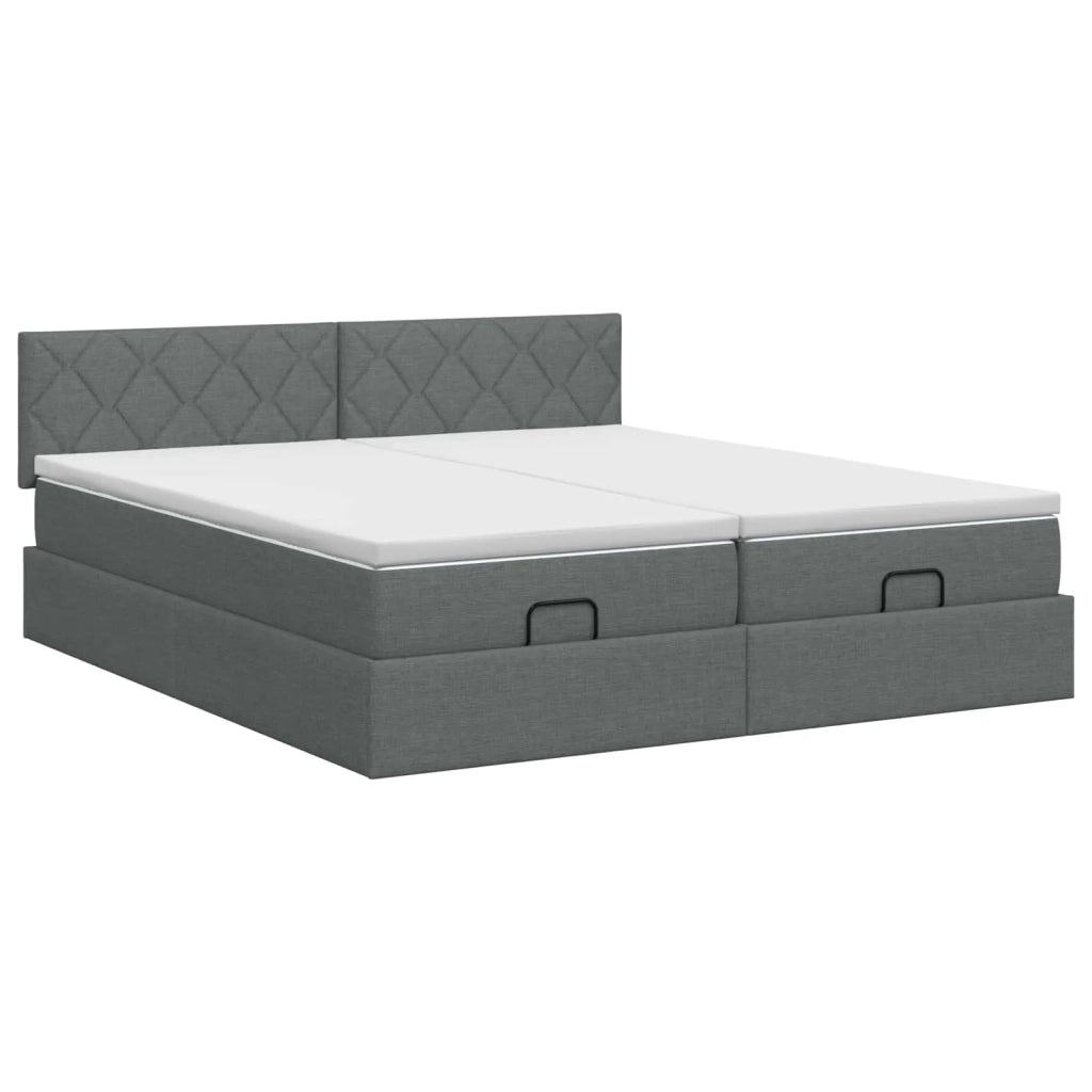 Letto ottomano con materasso 2 pz Grigio Scuro Tessuto 3456713