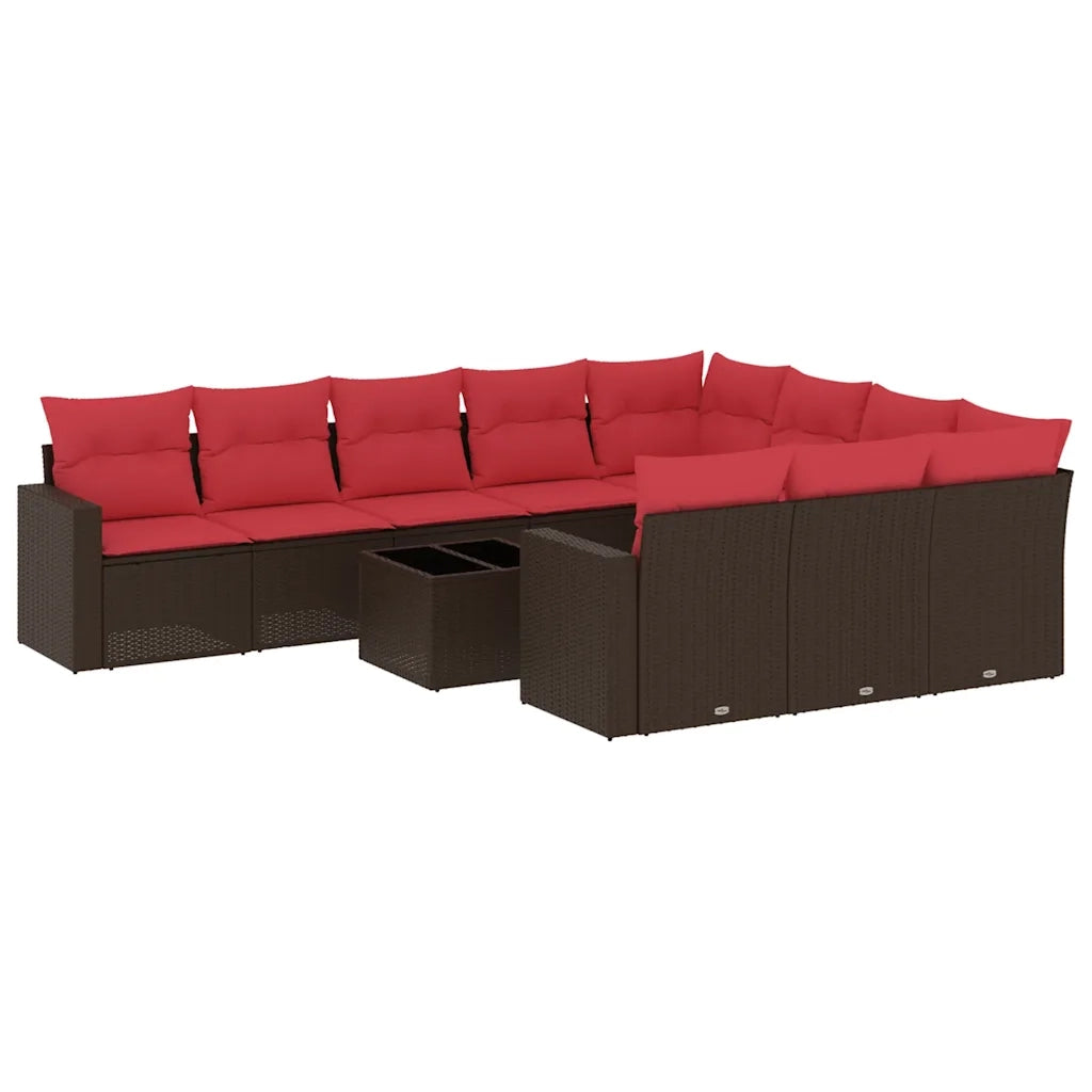Set Divani da Giardino 11 pz con Cuscini Polyrattan Marrone