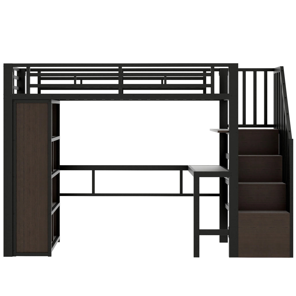 Letto a Soppalco con Scrivania e LED ¨C MINIMAL ¨C Metallo Nero 90x200