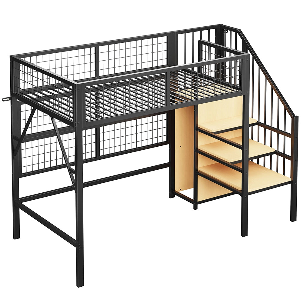 Letto a soppalco - Xylo - 90x200 cm LED app metallo nero