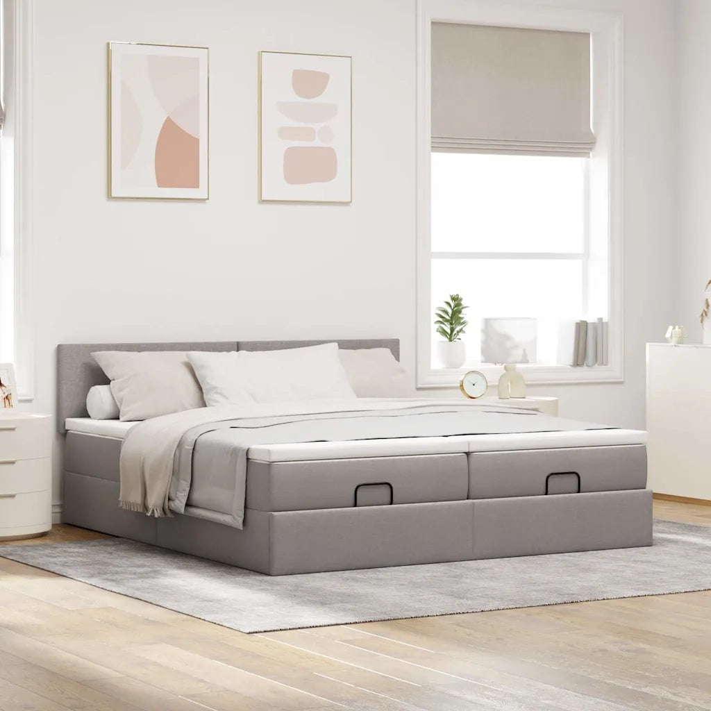 Struttura Letto Pouf con Materassi Tortora 180x200cm in Tessuto 3311977