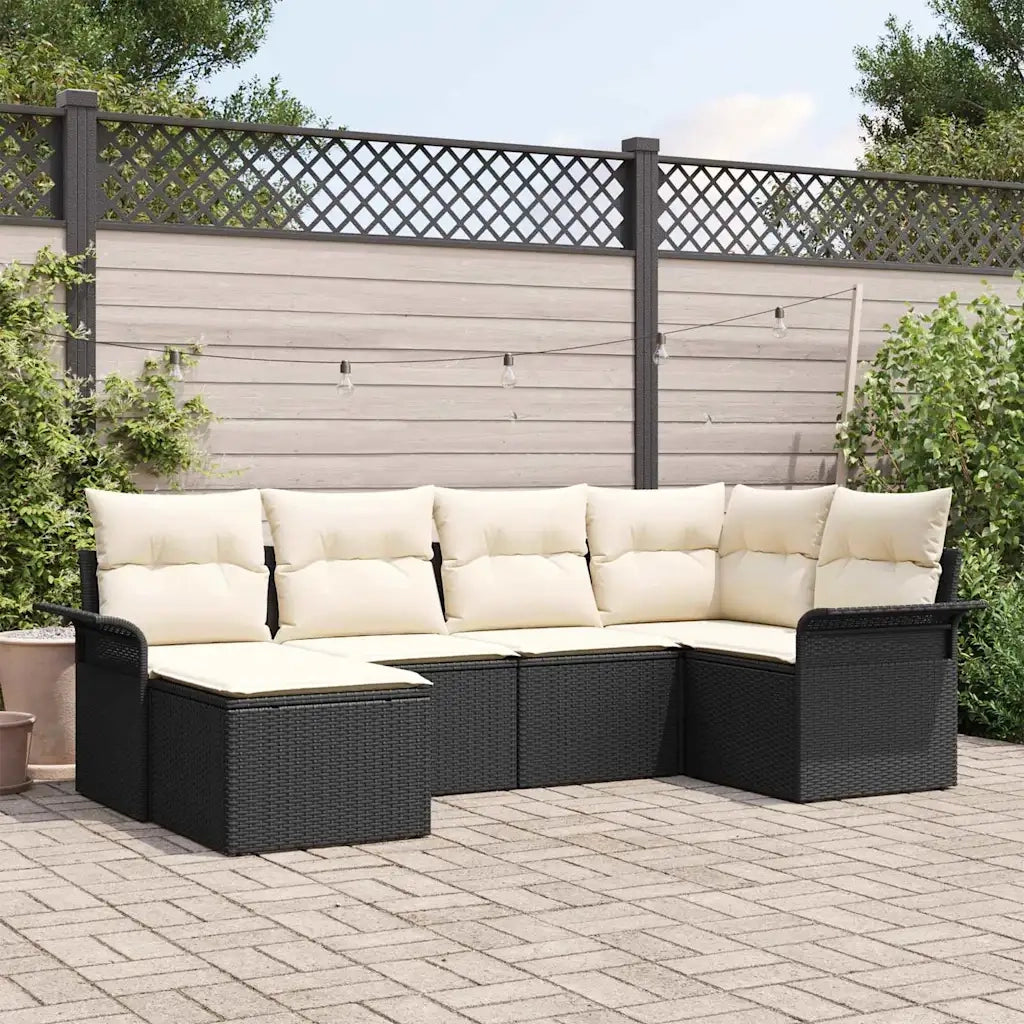 Set Divano da Giardino con archiviazione 6 pcs Nero polyrattan