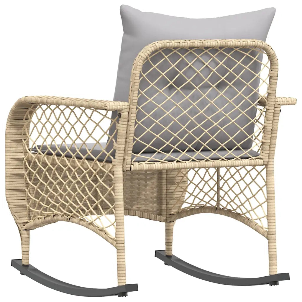 Sedia a Dondolo da Giardino | Sedie da Esterno con Cuscini in Polyrattan Beige