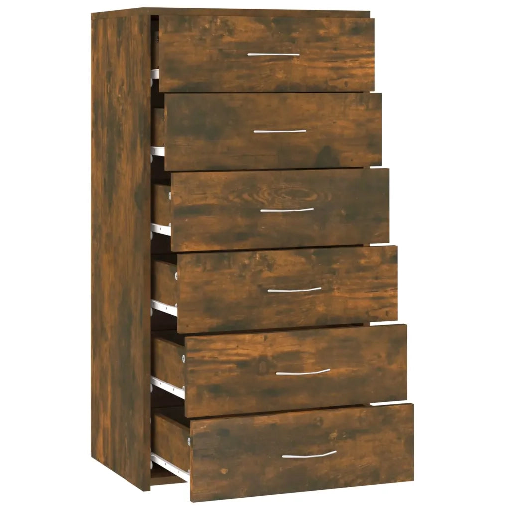 Credenza | Madia | Buffet da pranzo | Armadio da pranzo 6 Cassetti Rovere Fumo 50x34x96cm in Legno Multistrato