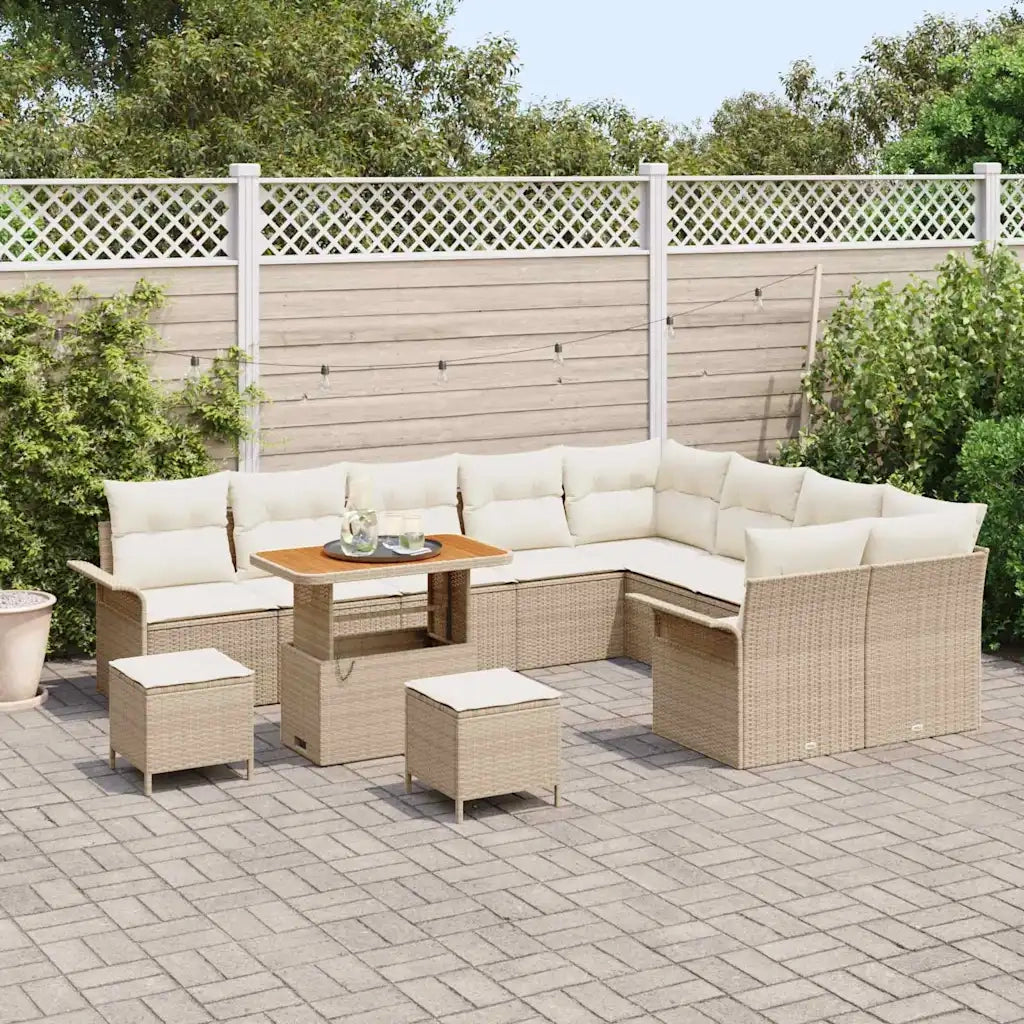 Set Divano da Giardino con cuscino 12 pcs Beige polyrattan