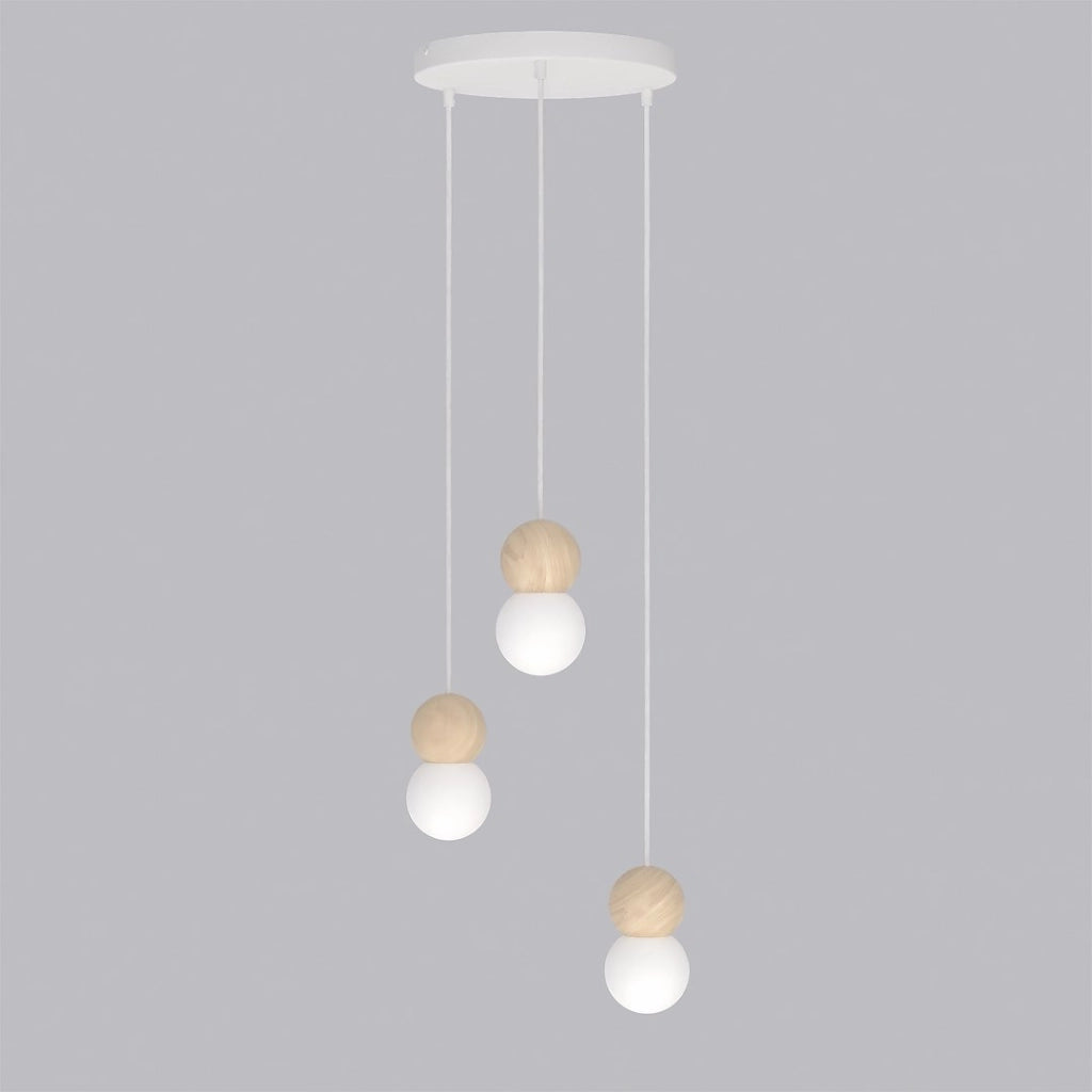 Lampada sospesa LOOP 3xG9 bianco beige legno vetro Emibig