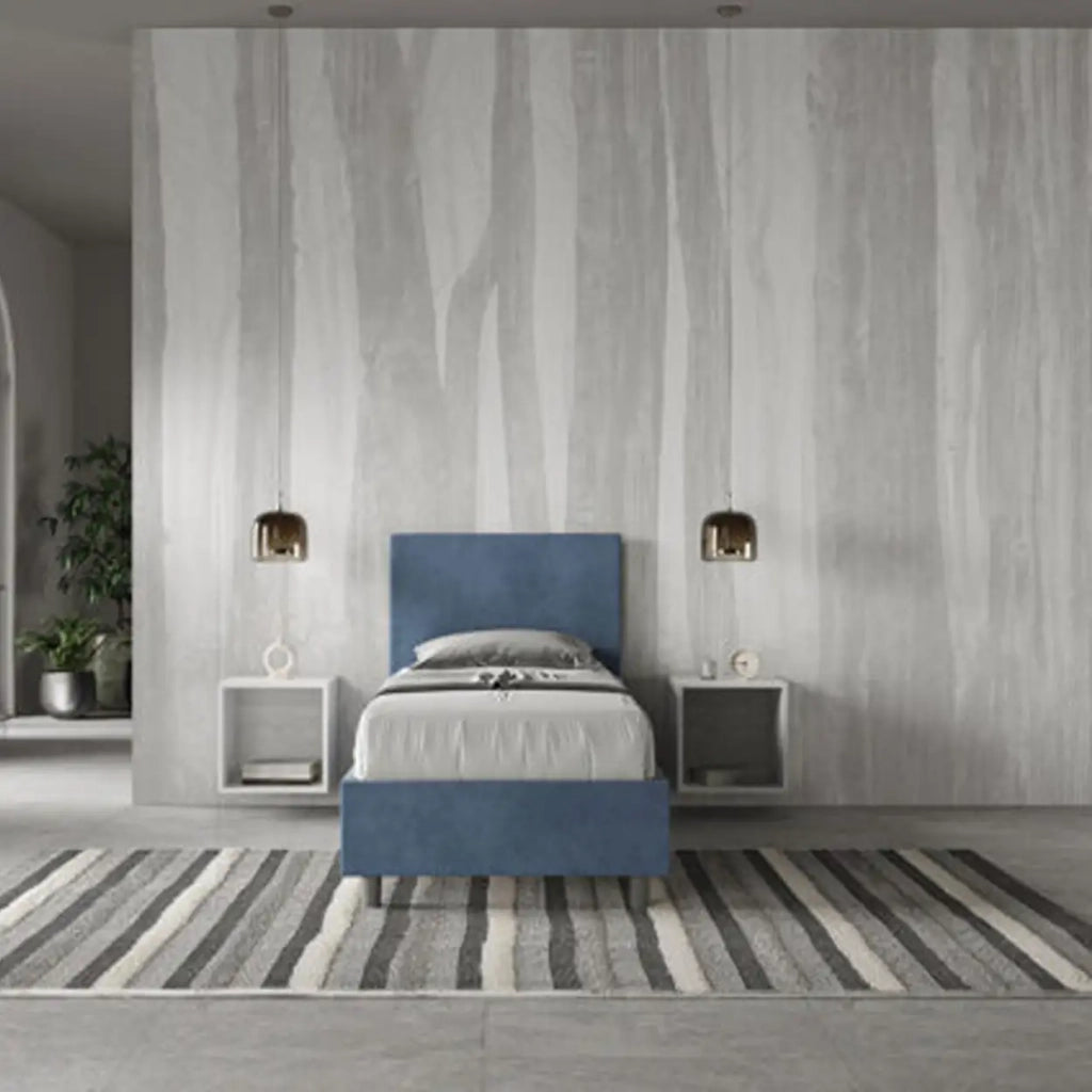 Letto singolo senza rete imbottito 80x210 microfibra blu Adele