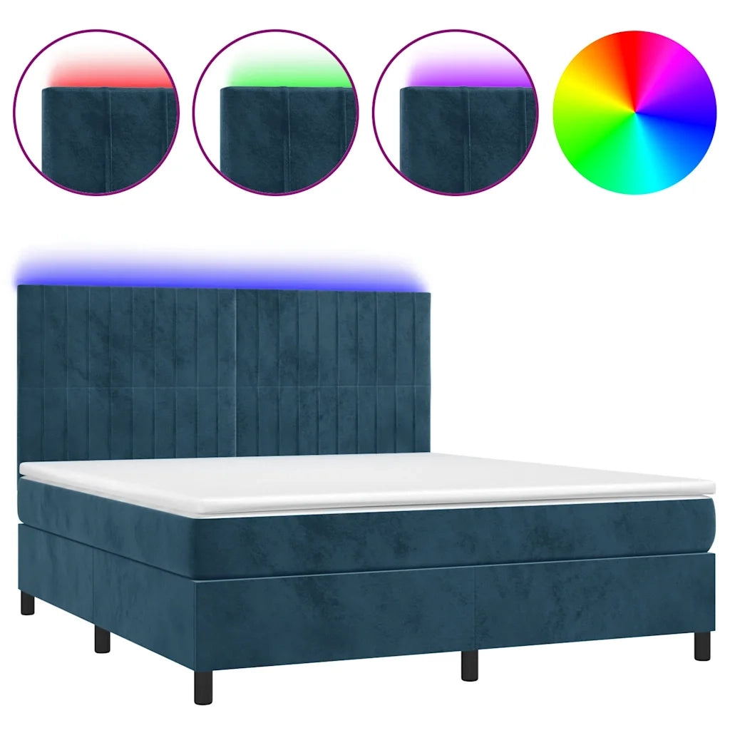 Letto a Molle con Materasso e LED Blu Scuro 160x200 cm 3136255