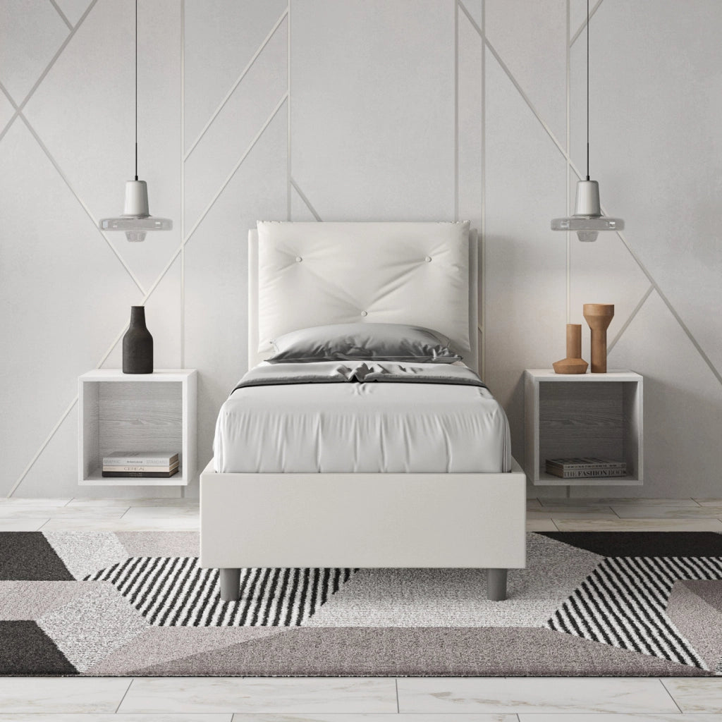 BS COM Letto singolo con rete imbottito 80x210 similpelle bianco