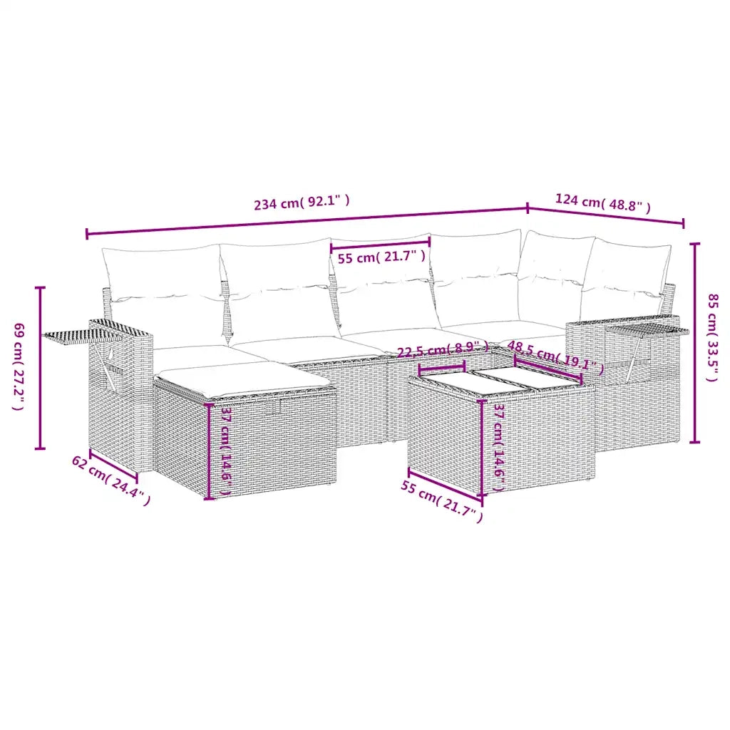 Set Divani da Giardino 7 pz con Cuscini Marrone in Polyrattan 3263810