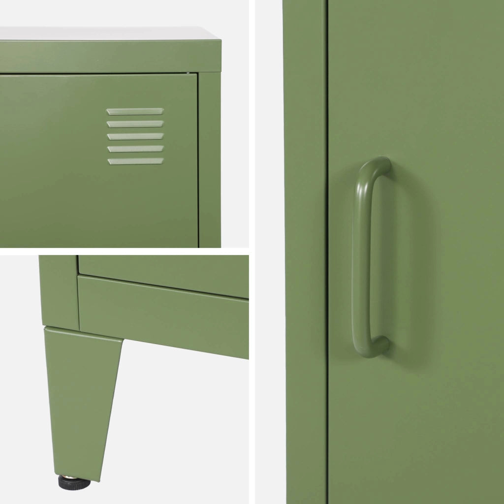 Set 2 comodini industriali, 1 anta, verde kaki