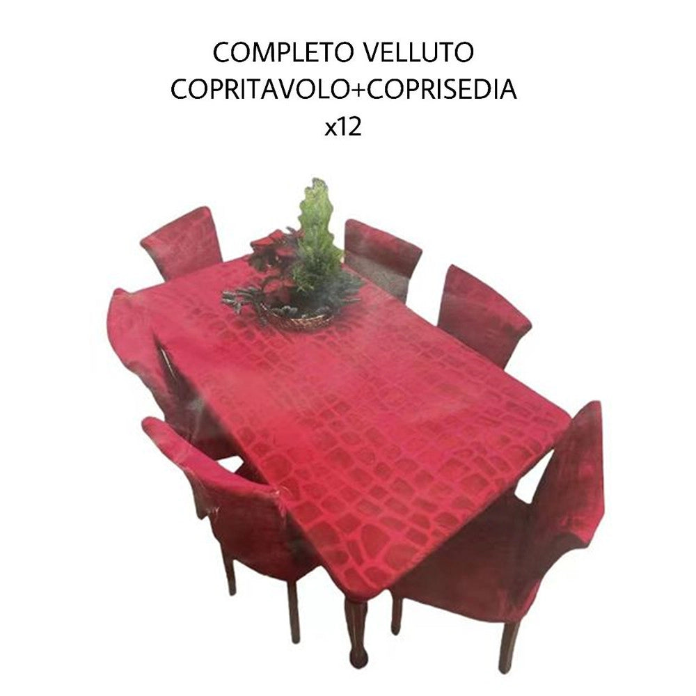 Trade Shop - Set Copritavolo E Coprisedia In Velluto Copertura Schienale Sedia E Tavolo -