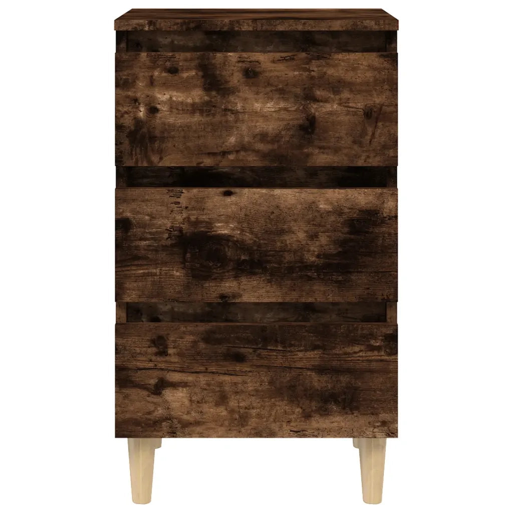 Set di 2 Comodini | Armadio da Notte | Mobiletto da notte con Gambe in Legno Massello Rovere Fumo 40x35x69cm