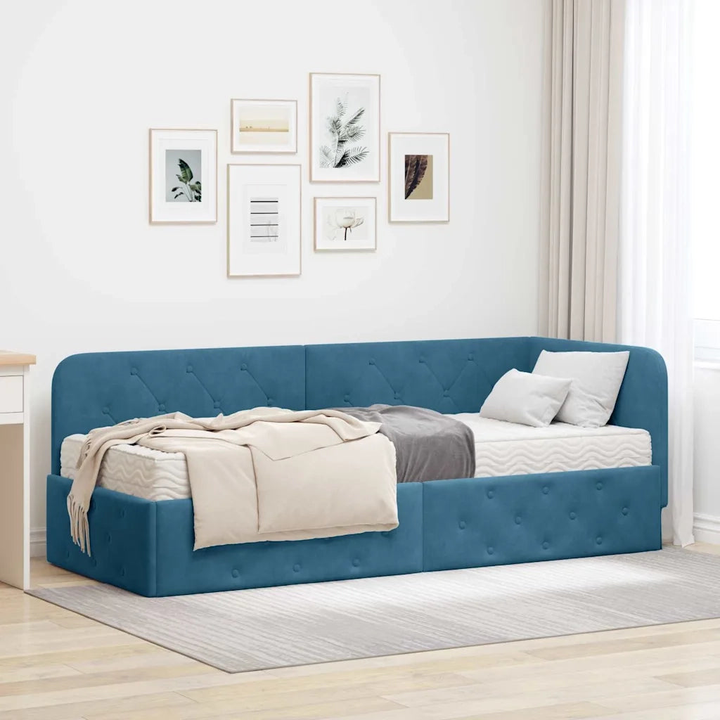 Cornice del letto ad angolo Blu 80 x 200 cm Velluto 3394061