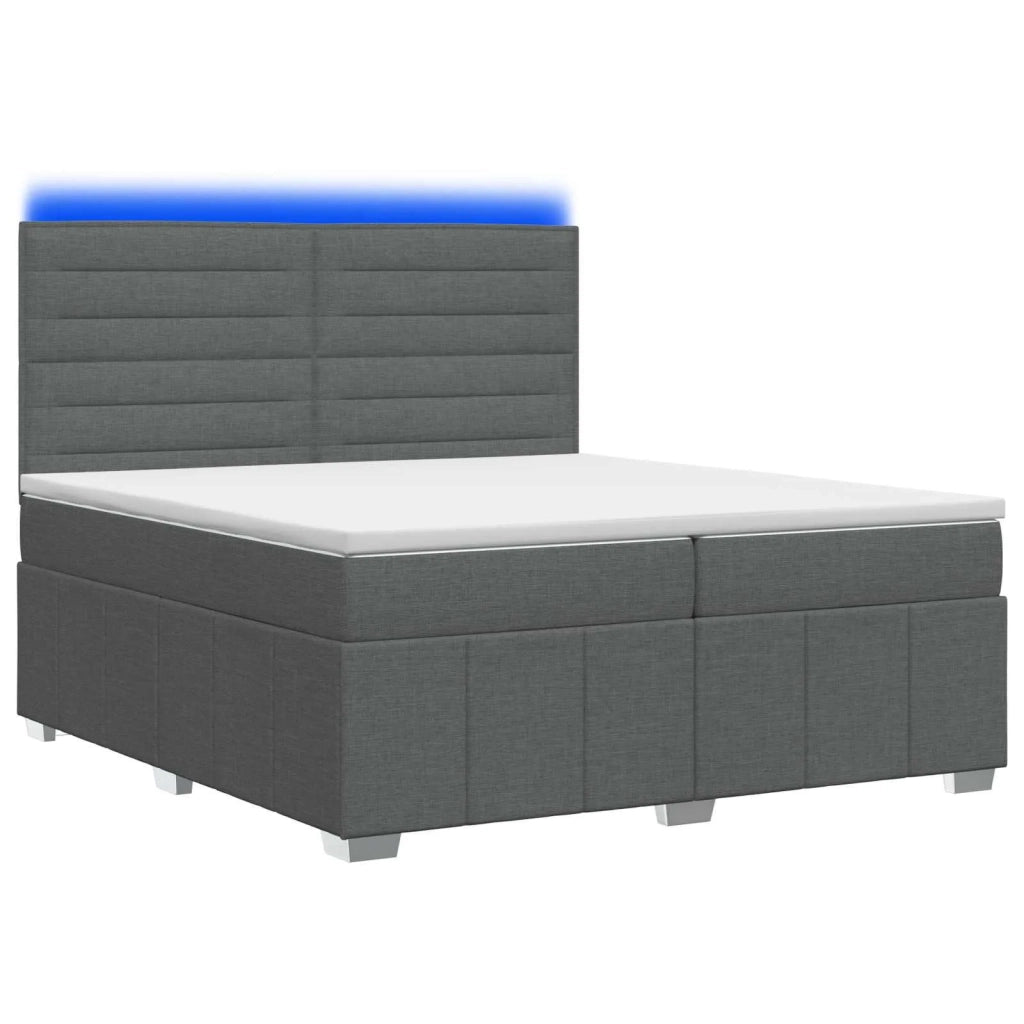 Letto Box Spring LED con Materasso Grigio Scuro 200 x 200 cm 3455676