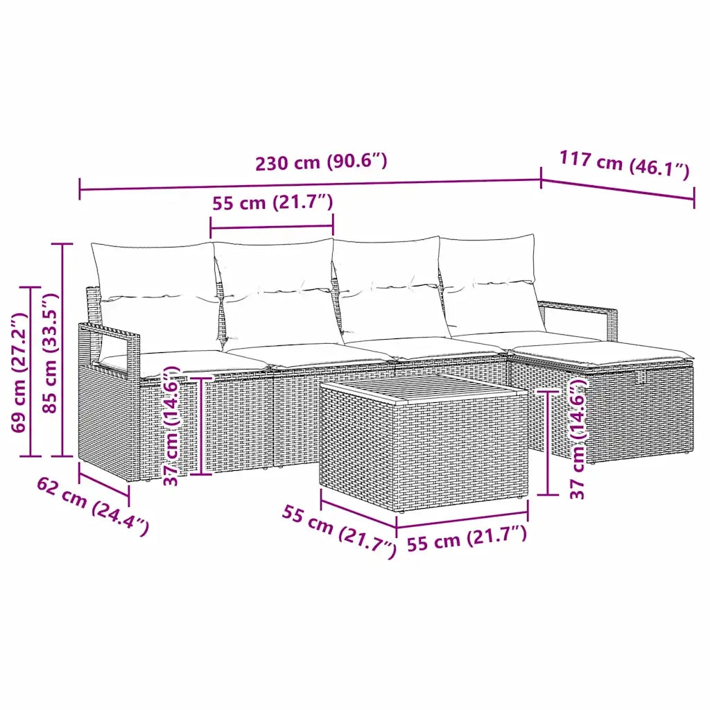 Set Divano da Giardino con cuscino 6 pcs Nero polyrattan 3359530