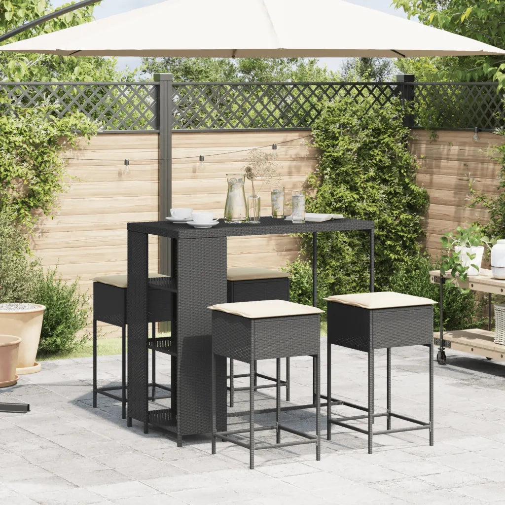 Set Bar da Giardino 5 pz con Cuscini in Polyrattan Nero 3261493
