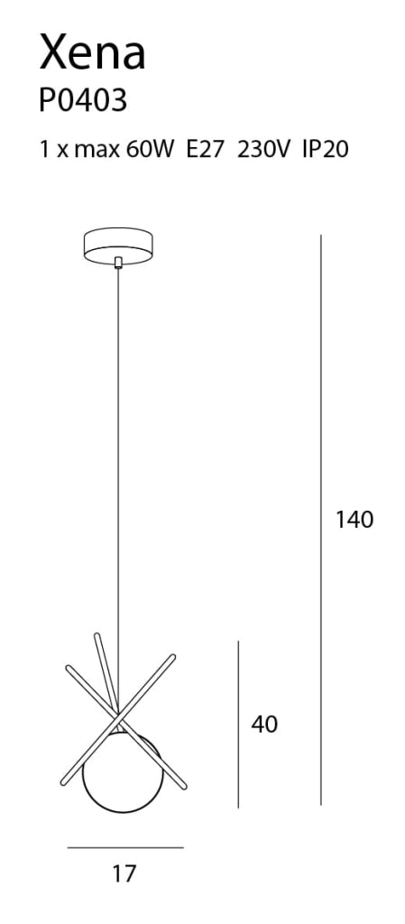 Lampada a sospensione Maxlight Xena ottone sfera bianca