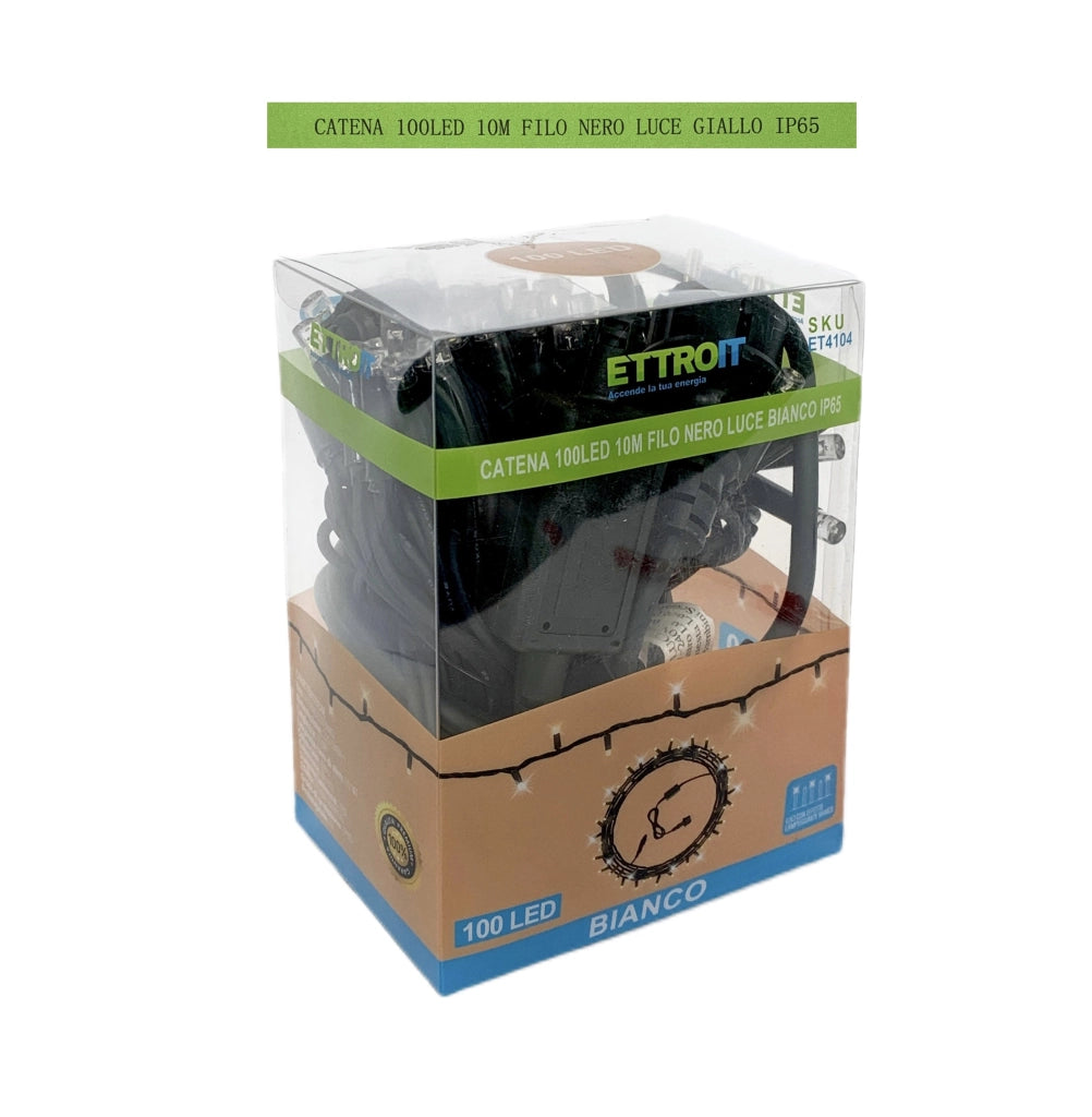 catena luminosa 100 led 10 metri filo nero luce giallo ip65 /ET4104 - ETTROIT