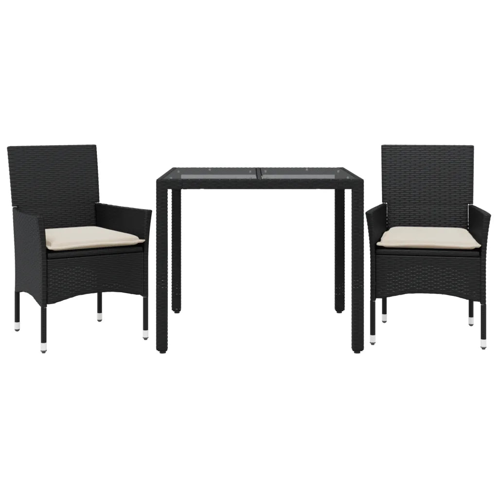 Set da Pranzo da Giardino 3 pz con Cuscini Polyrattan e Vetro 3278537