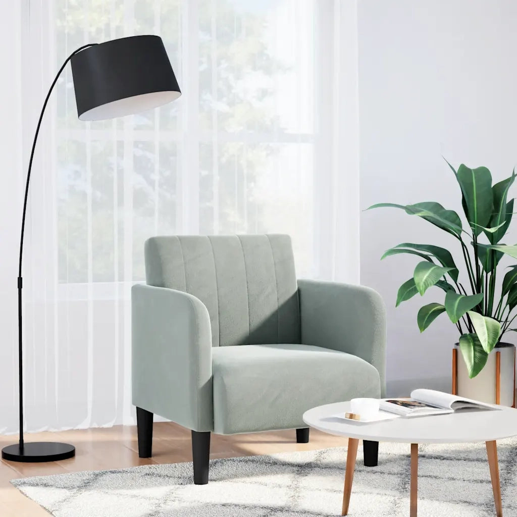 Divano Poltrona | Sedia con Braccioli Grigio Chiaro 54 cm in Velluto