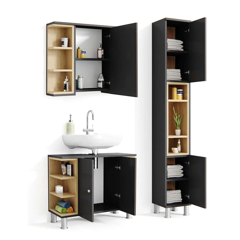 Vicco Set mobili bagno Antracite 3 parti, con colonna