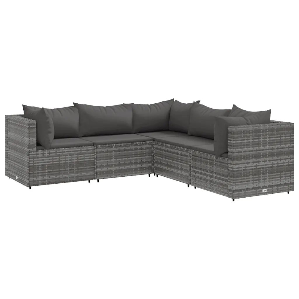 Set Divani da Giardino 5 pz con Cuscini in Polyrattan Grigio