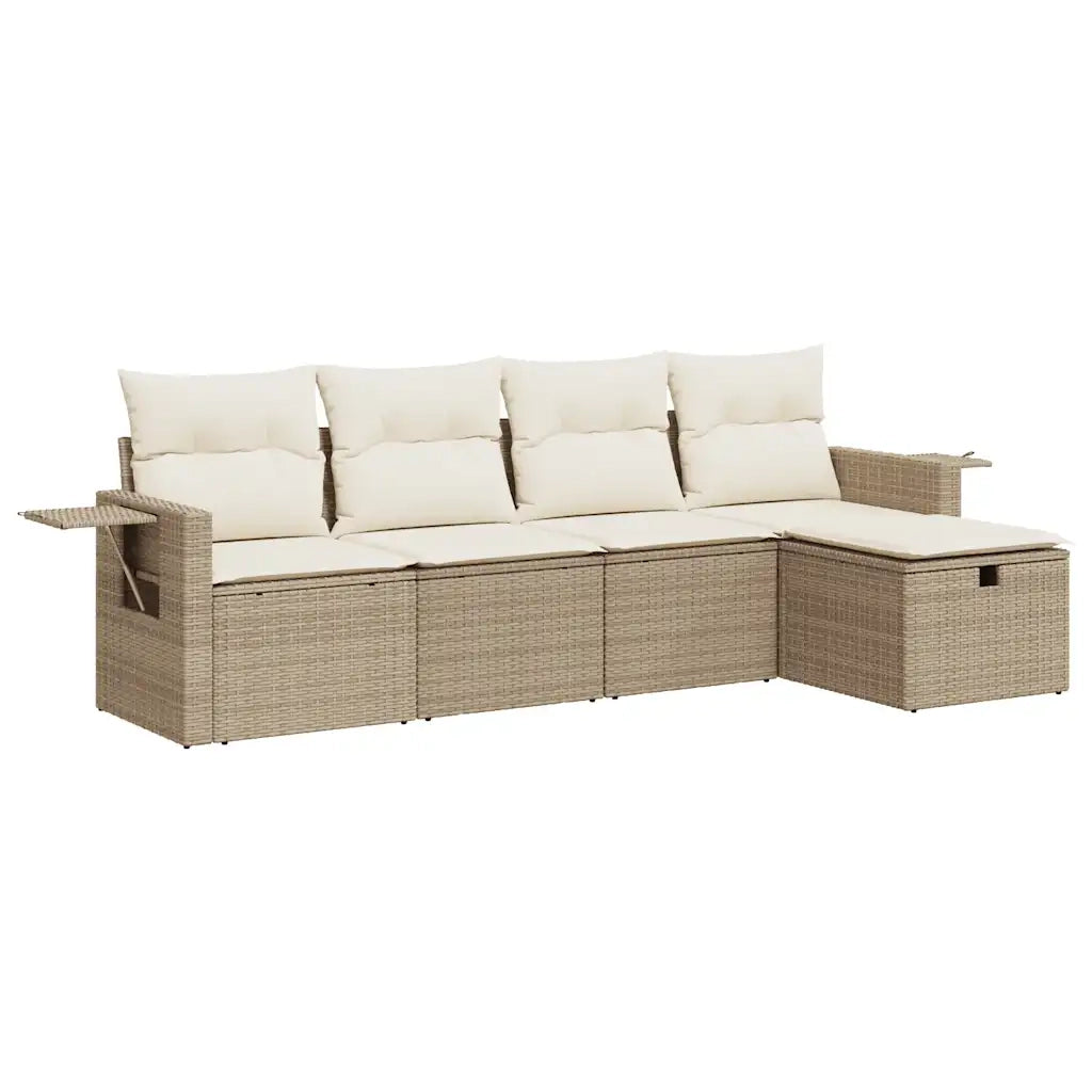Set Divano da Giardino 5 pz con Cuscini Beige in Polyrattan 3325464