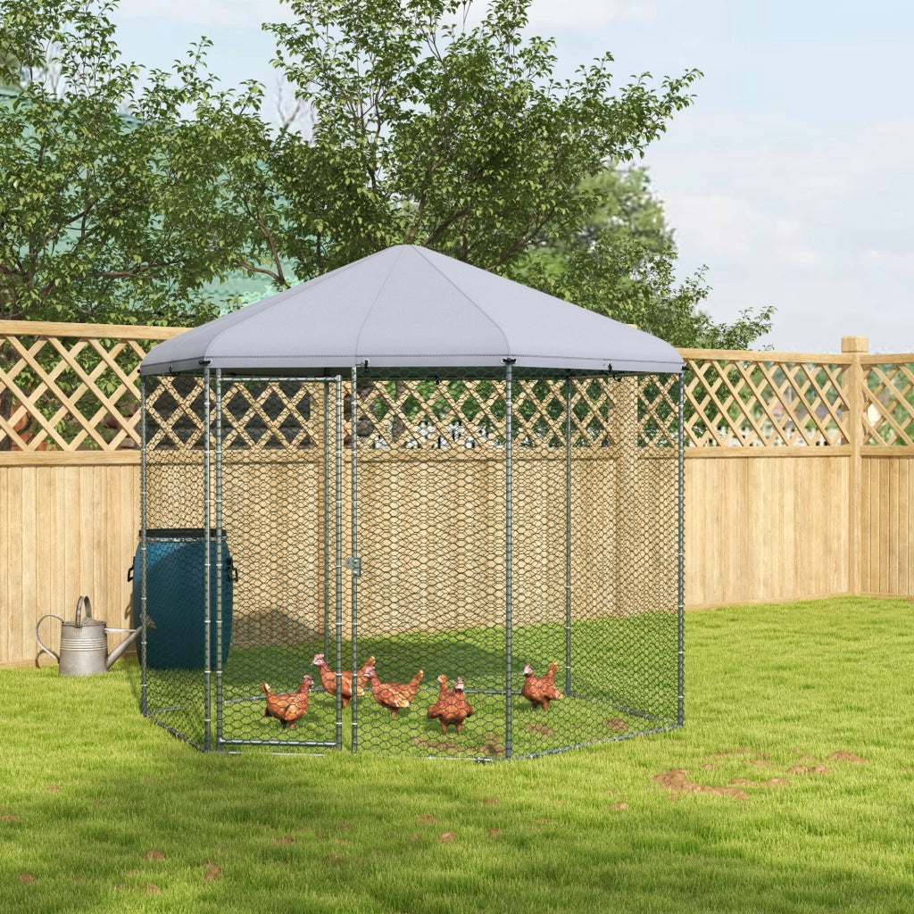 Pollaio da giardino con recinto - Xylo - 5m2 grigio 2,8x2,45x2,46m