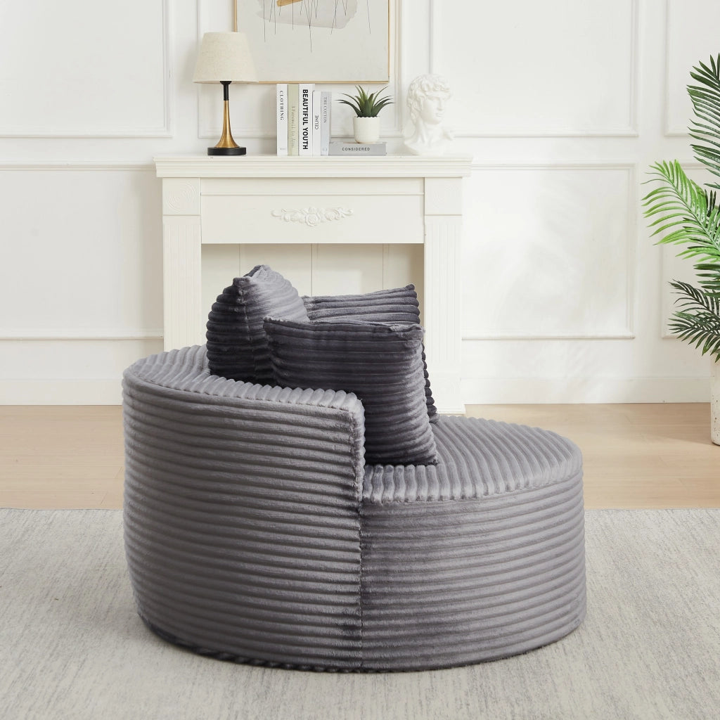 Poltrona a sacco, poltrona con braccioli, diametro 110 cm, velluto a coste, 3 cuscini, grigio (non richiede assemblaggio)