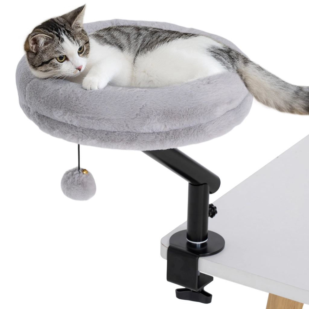Amaca per gatti da scrivania con rotazione 360¡ã, altezza regolabile e cuscino lavabile ¨C Xylo ¨C Grigio