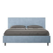 BS COM Letto matrimoniale francese contenitore imbottito 140x200 microfibra azzurro