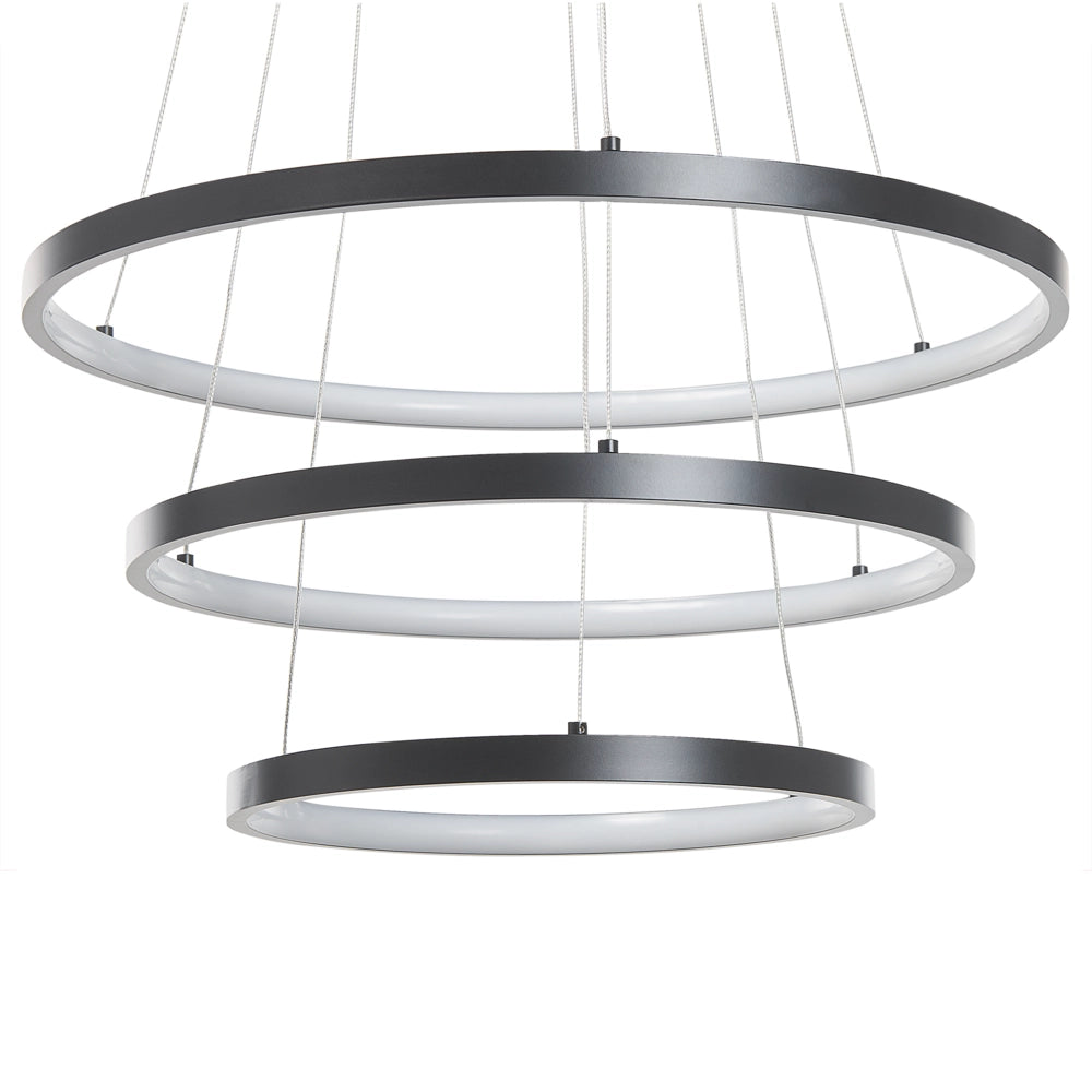 Lampada a Sospensione Moderna Illuminazione Integrata LED 3 Anelli Tondi Nero