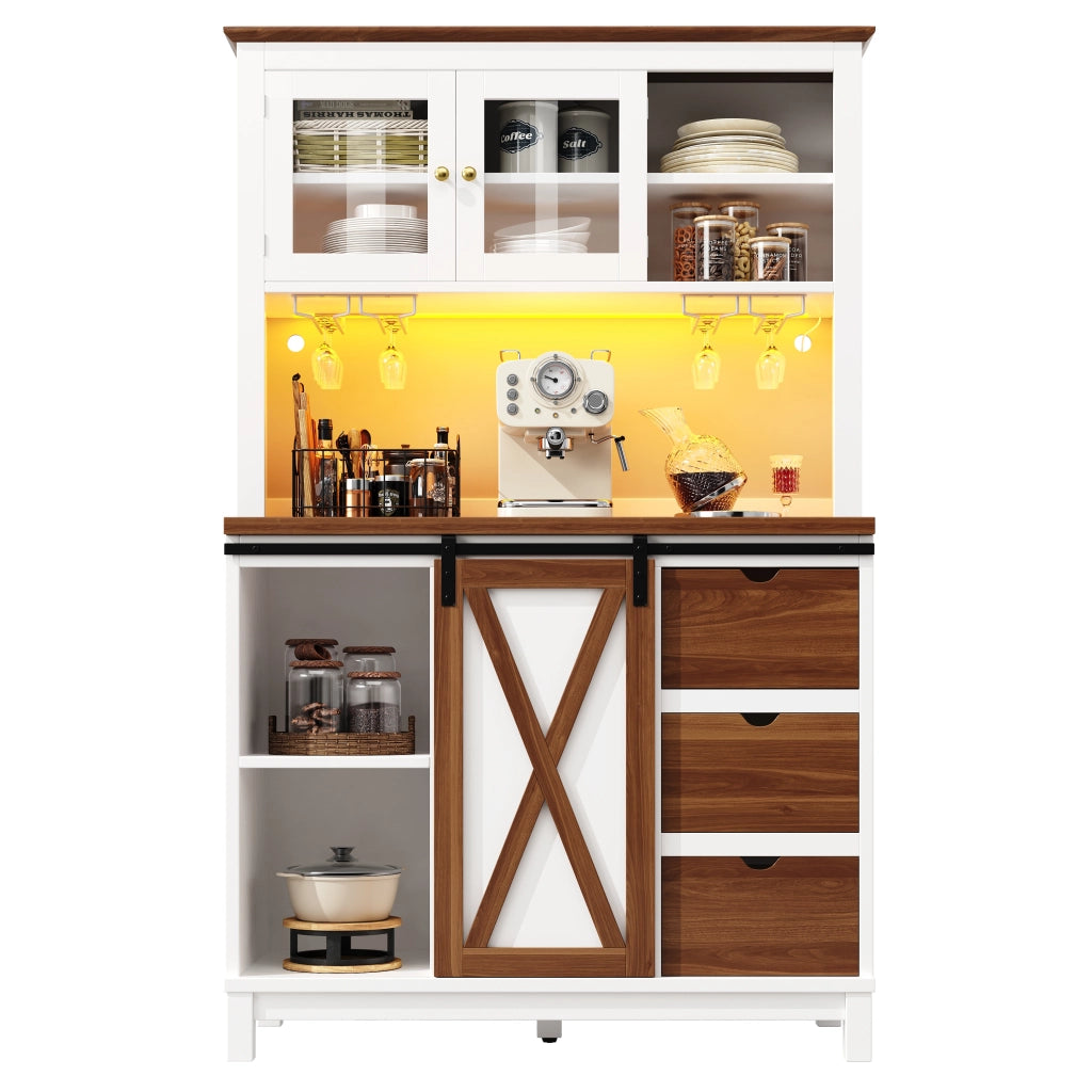 Credenza con LED e Cassetti ¨C MINIMAL ¨C Bianco, Ante Scorrevoli
