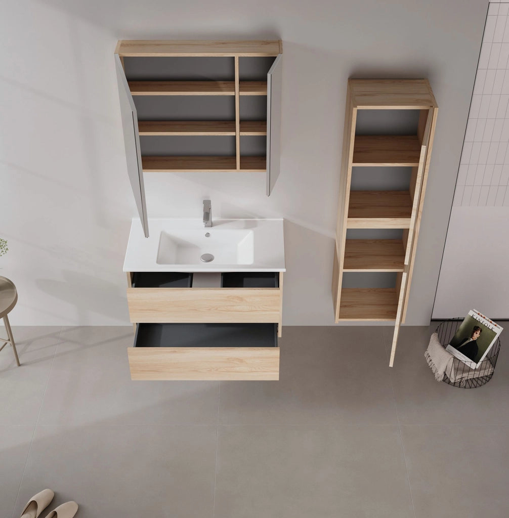 Mobile da bagno con specchio "Side 80" - 79 x 16 x 66 cm - Rovere