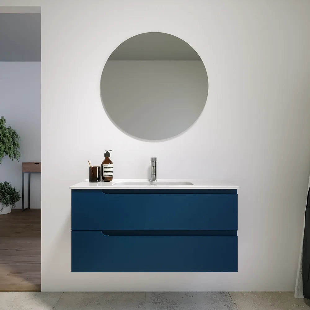Mobile bagno sospeso 90 cm due cassetti blu zaffiro opaco con lavabo | Ardenne