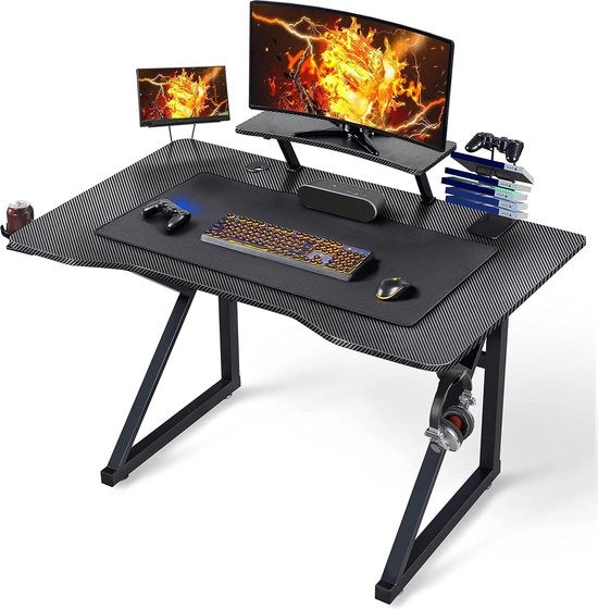 Banco da gioco, 110 x 70 cm, con monitor supporto regolabile, supporto per bicchieri, supporto per mano, nero