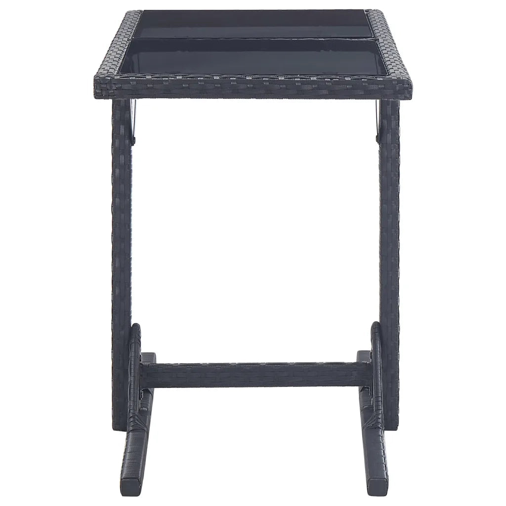 Tavolo da Giardino Nero 110x53x72 cm in Vetro e Polyrattan 46452