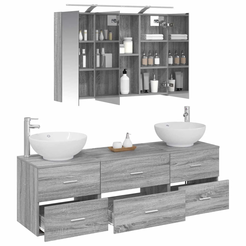 Set di mobili per il bagno 4 pz Sonoma grigio 3406940
