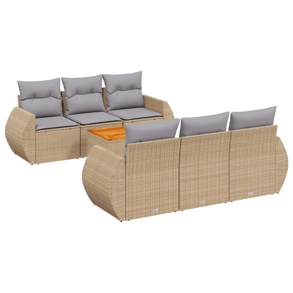 Set Divani da Giardino 7 pz con Cuscini Beige in Polyrattan 3257228