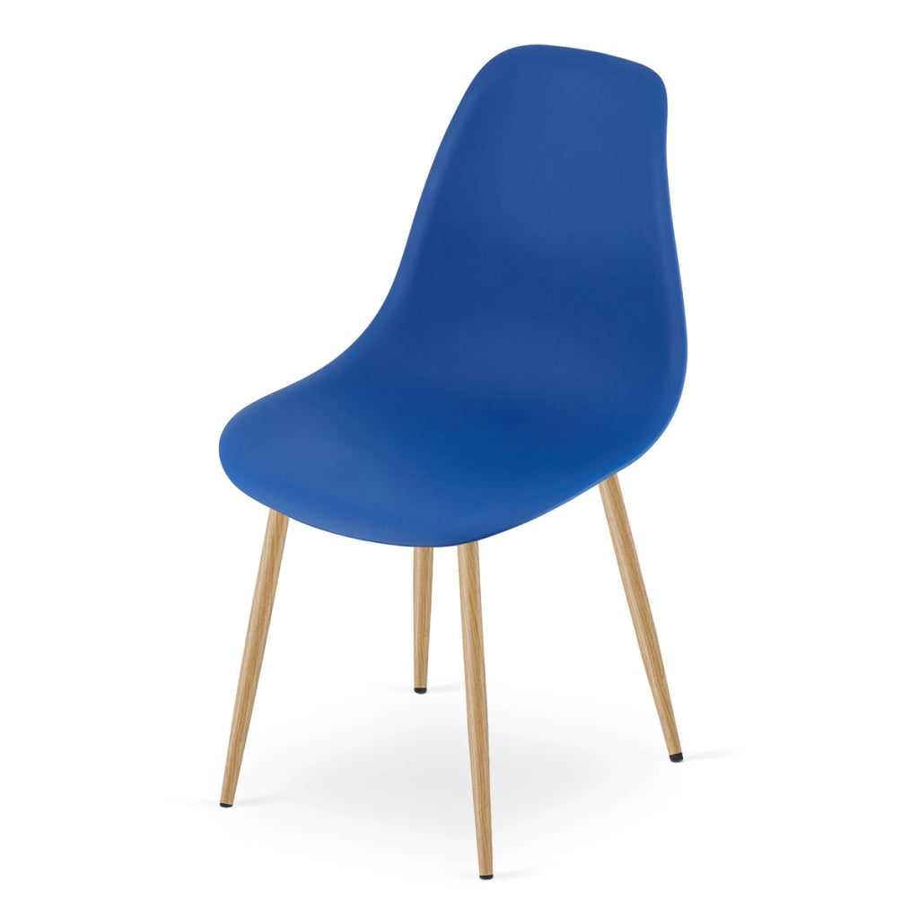 Set di 2 sedie moderne WAT blu con gambe effetto legno
