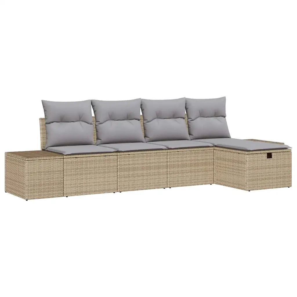 Set Divano da Giardino con cuscino 5 pcs Beige polyrattan