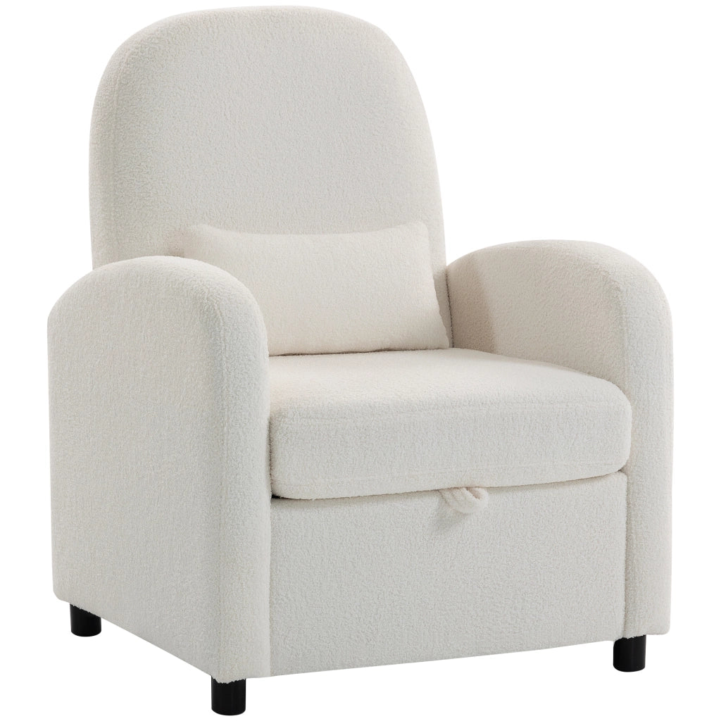 Poltrona Relax Moderna con Contenitore ¨C Xylo ¨C Rivestimento Pile Teddy Crema 76x77x95 cm