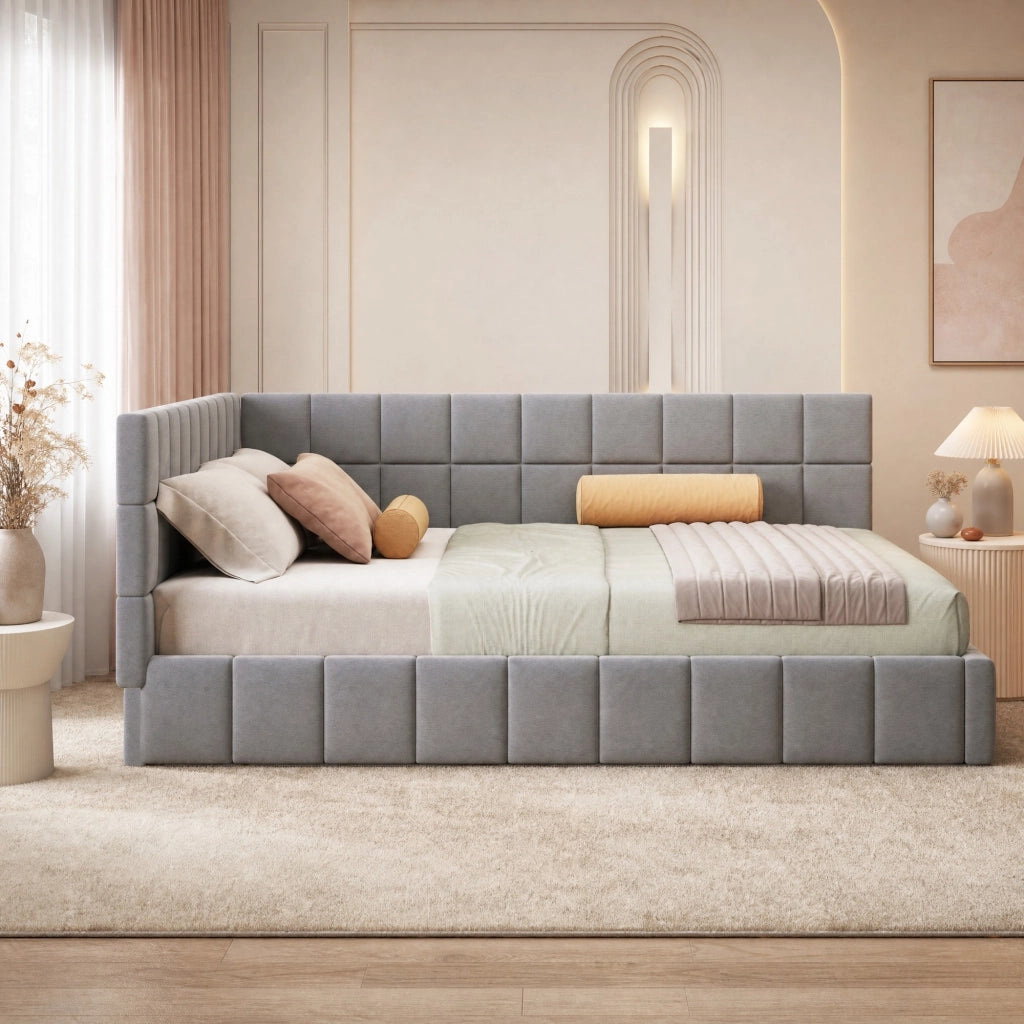 LETTO Imbottito 160x200 cm Tessuto Grigio con rete a doghe
