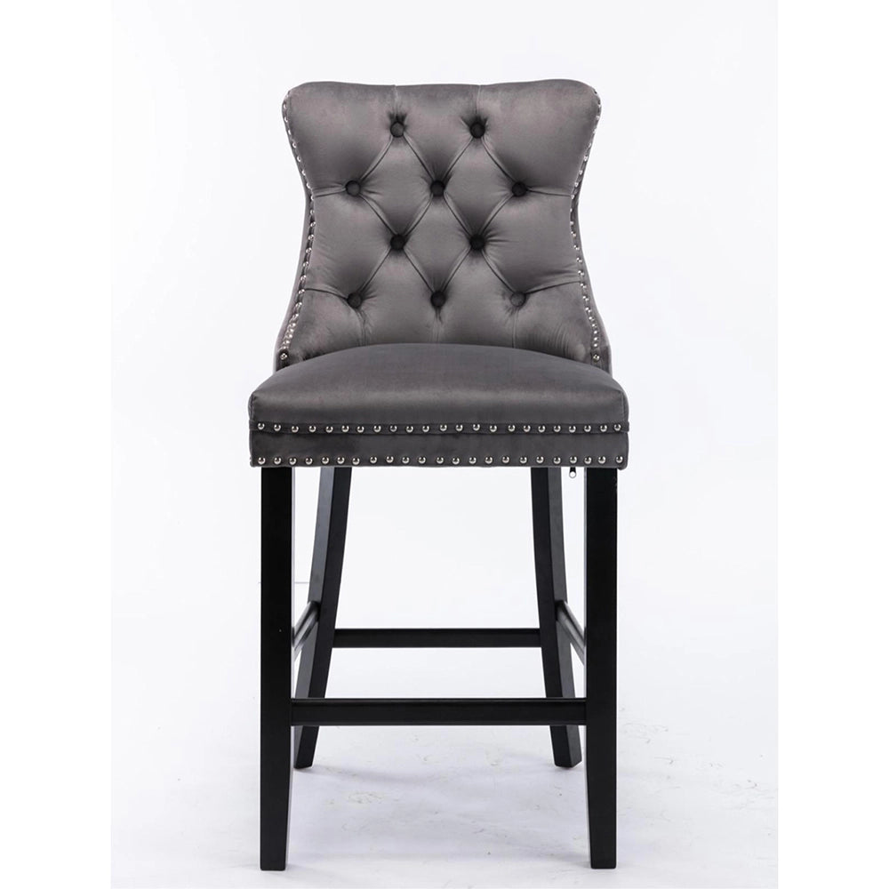 Set 2 sgabelli bar - Xylo - velluto grigio gambe legno con borchie