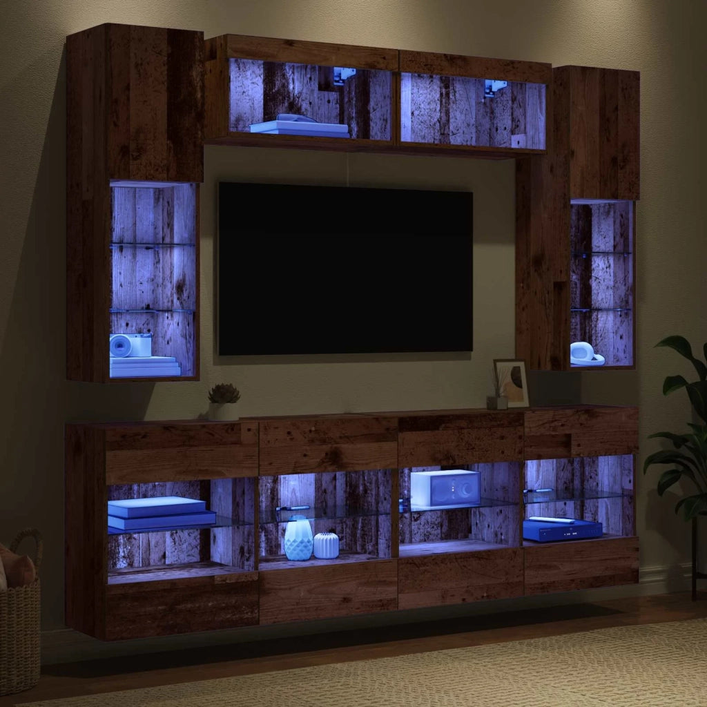 Set di Mobiletto da TV a Parete con led 6 pcs Legno vecchio