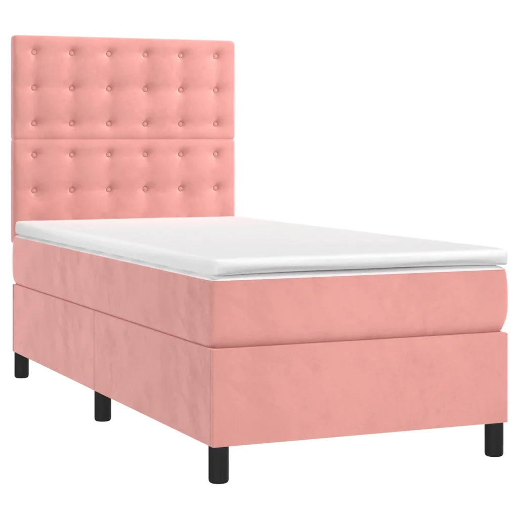 Letto a Molle con Materasso e LED-Struttura Letto con Materasso Rosa 90x190 cm in Velluto 890616