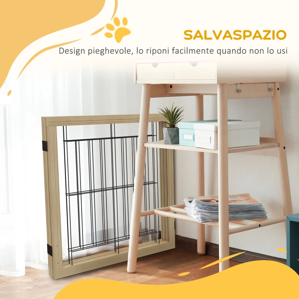 Cancellino Pieghevole per Cani ¨C Xylo ¨C 3 Pannelli, Legno Naturale, 210x70 cm