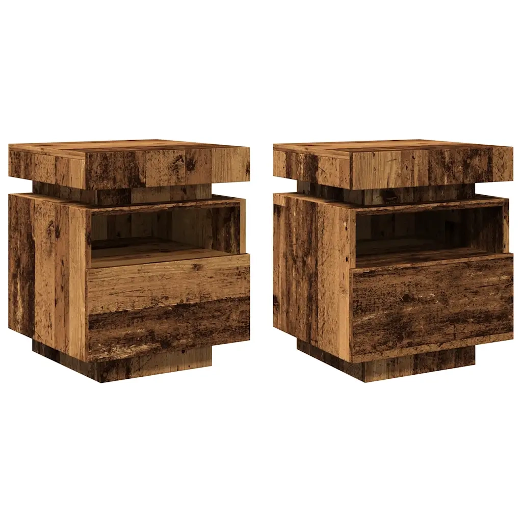 Comodini con Luci LED 2pz Legno Antico 40x39x48,5 cm 857659